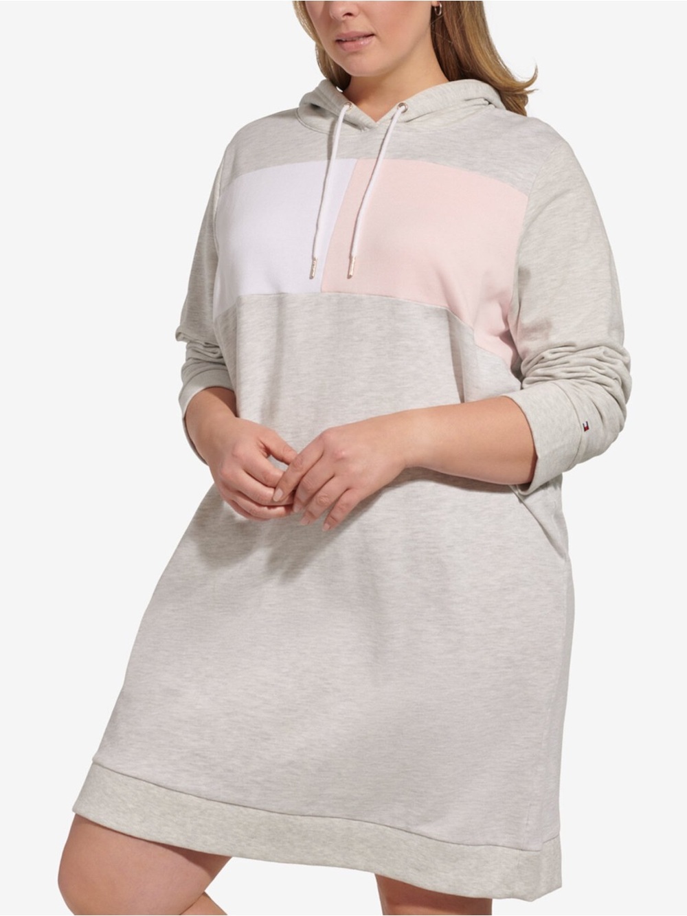 Tommy Hilfiger Colorblock Pink Gray Hooded Hoodie Dress Long Sleeve Women XL